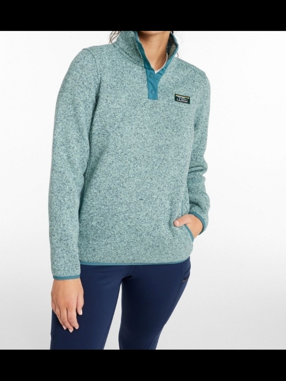 LL Bean Women's Medium Pet Fleece 1/4 Snap Neck Pullover Sweatshirt Teal Green
